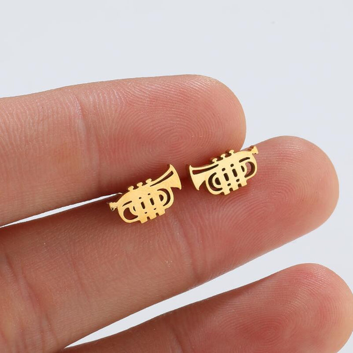 Music earrings, cross-border new retro horn accordion earrings ins personality headphone microphone hip-hop earrings