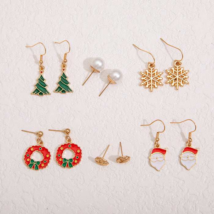 Christmas earring combination oil drop Christmas tree snowflake butterfly combined with gold earring set