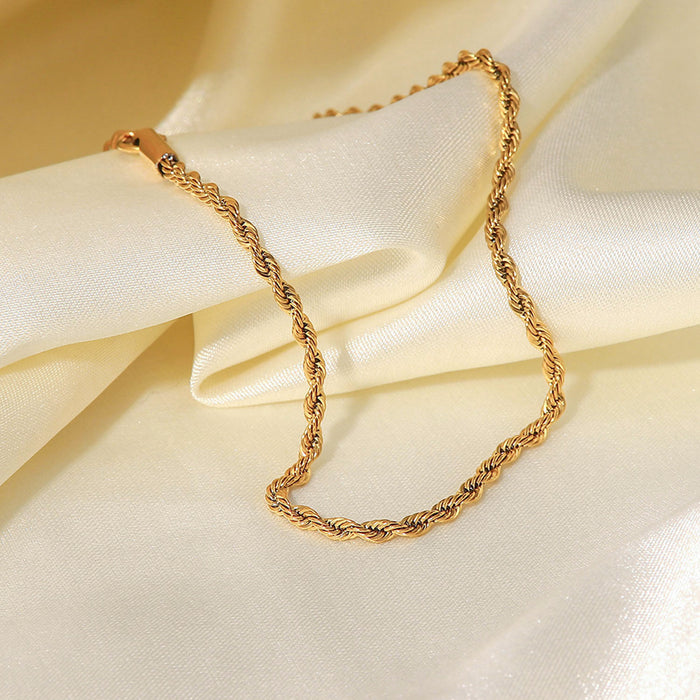 French Style Titanium Steel Anklet - 2mm Gold Twisted Chain Fashion Jewelry for Women