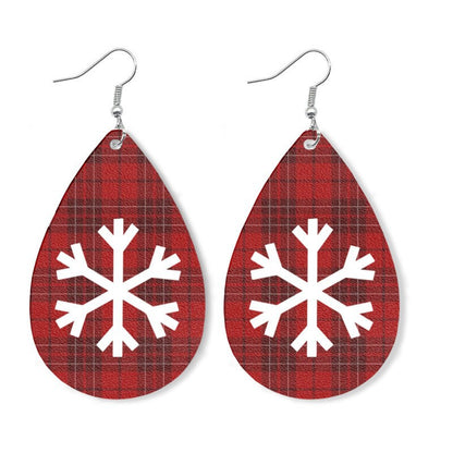 Christmas Themed Leather Earrings with Christmas Tree, Lights, and Reindeer Design