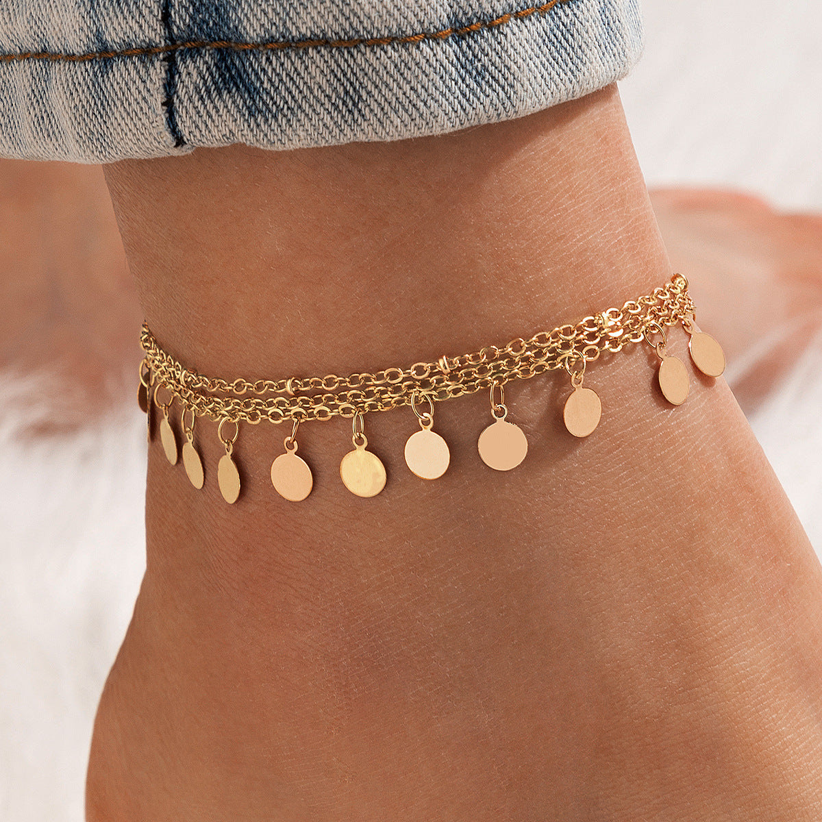 Trendy Chain Anklet Set - Two-Layer Alloy Beach Foot Jewelry