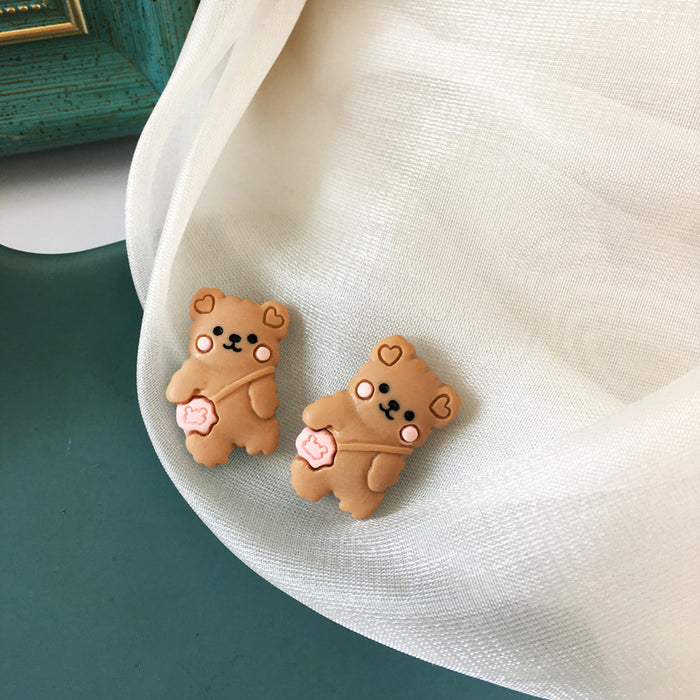 Rabbit Bear Earrings S925 Silver Needle Resin Girl Style Earrings