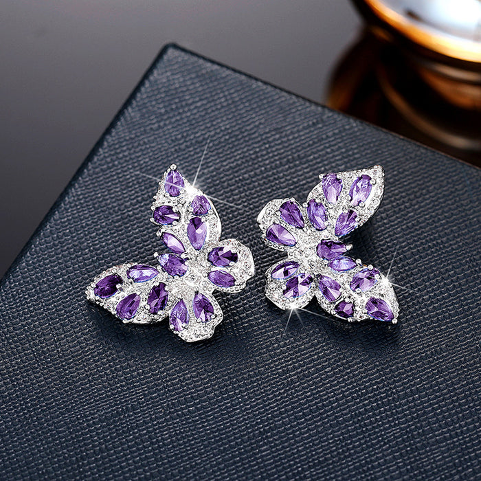 Butterfly zircon earrings niche light luxury earrings