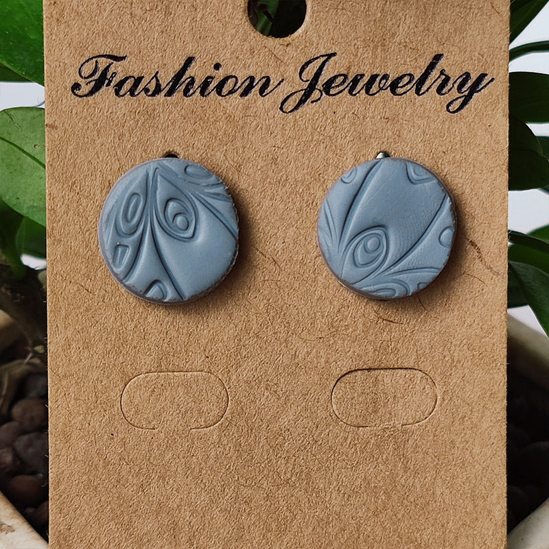 Handcrafted Morandi-Colored Soft Clay Earrings with Embossed Design, Ideal for a High-End European Look