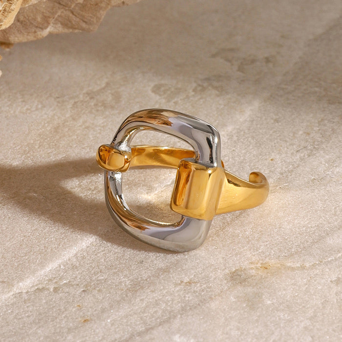 Stainless steel gold and silver contrasting letter open ring