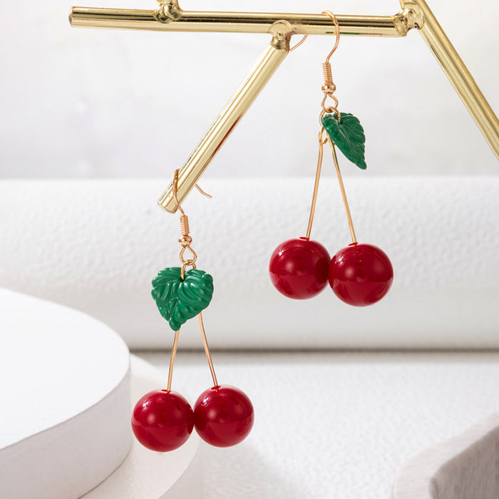 Red beaded cherry ear hook irregular fruit earrings