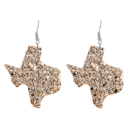 Texas Map Leather Earrings - Colorful Glitter Fashion Jewelry