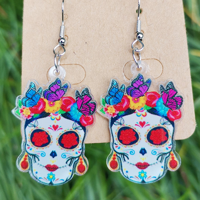 Day of the Dead Mushroom Snake Acrylic Earrings - wallojewerly 