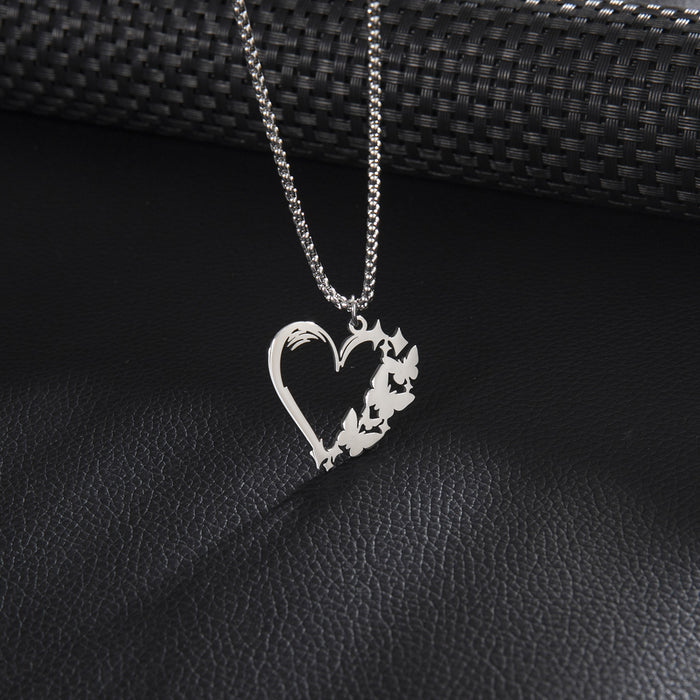 Couples' geometric heart-shaped pendant necklace, European and American ins stainless steel butterfly clavicle chain for men and women