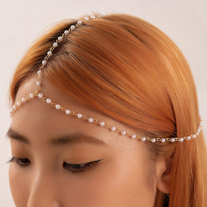 Pearl and Rhinestone Head chain Headband with Exotic Flair for Women