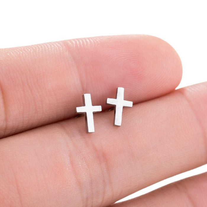 Geometric cross earrings, ins women's small fresh cute trendy simple earrings Christmas gifts wholesale