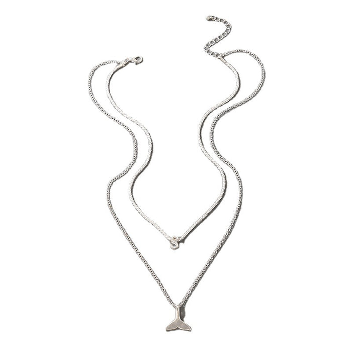 Double Layered Fish Tail and Number Pendant Necklace - Trendy Hip-Hop Style