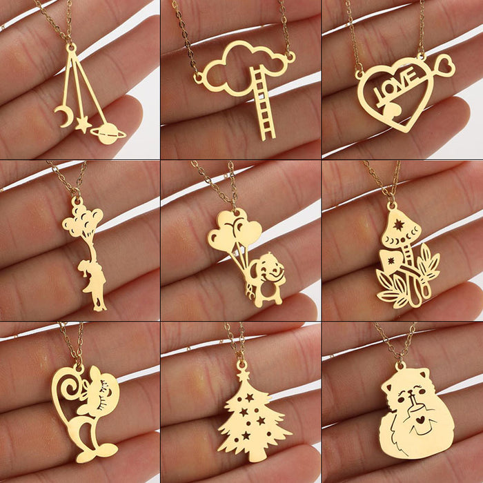 Cartoon character small animal pendant necklace, stainless steel all-match cloud ladder accessories wholesale