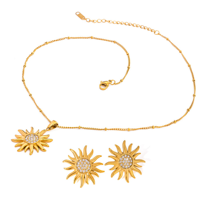 Stainless steel sunflower necklace pendant earrings flower earrings