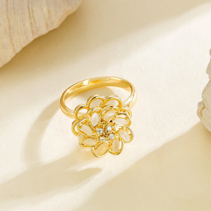 Wholesale copper micro-set zircon cat's eye flower rotating ring