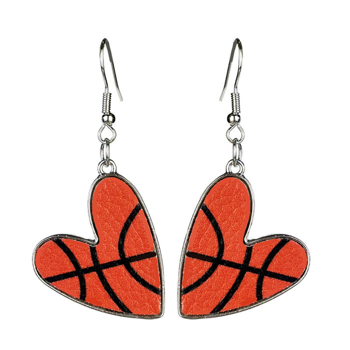 Heart Shaped Leather and Metal Earrings with Sports Season Design