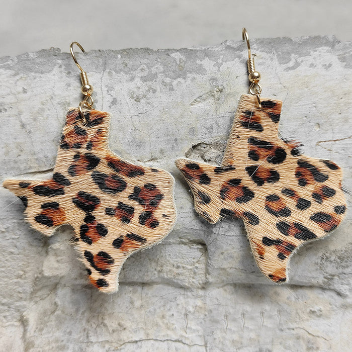 Western Long Hair Leather Earrings with Texas Style Design