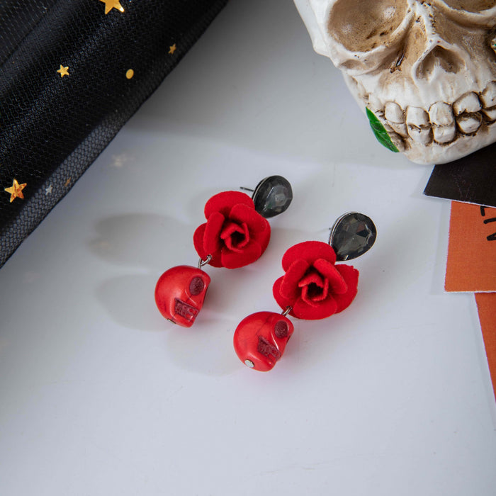 Pendientes de cuerda elástica con cuentas de arroz de colores y calaveras de Halloween