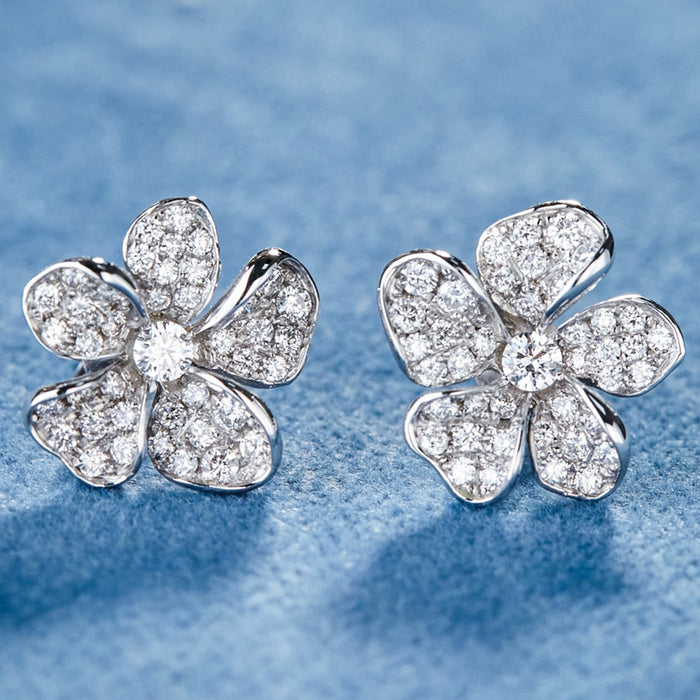 Small fresh flower earrings sparkling zircon earrings