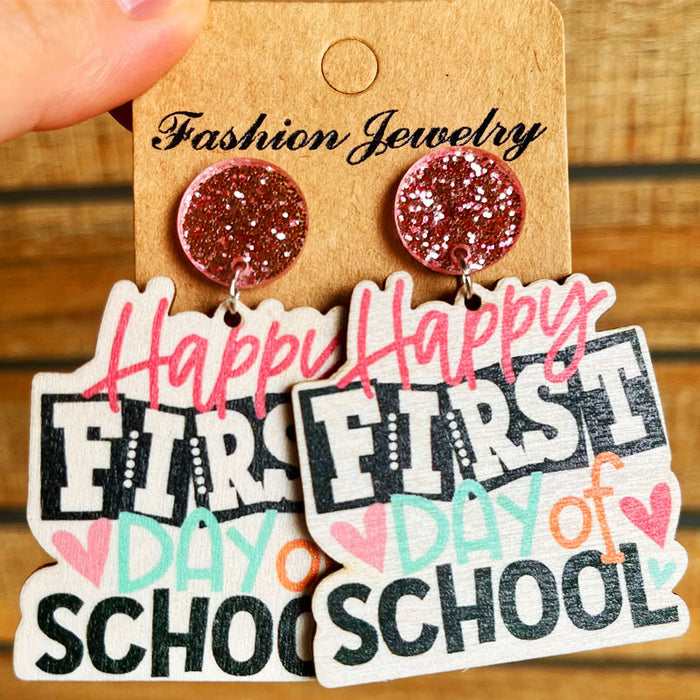 School season book wooden earrings