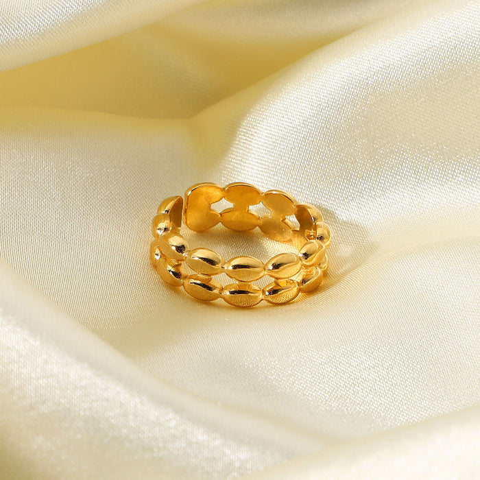 Elegant 18K Gold Plated Stainless Steel Ring with Hollow Patterns