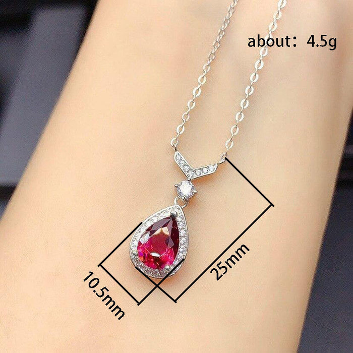 Water drop shape imitation colored gemstone pendant necklace clavicle chain jewelry