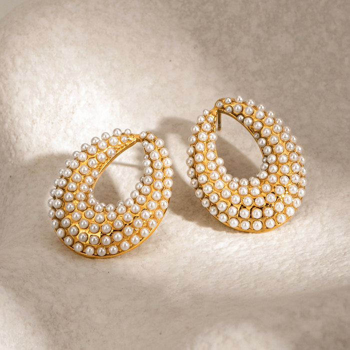 18K Gold Stainless Steel Pearl Earrings - High-End INS Style Plated Titanium Steel Jewelry