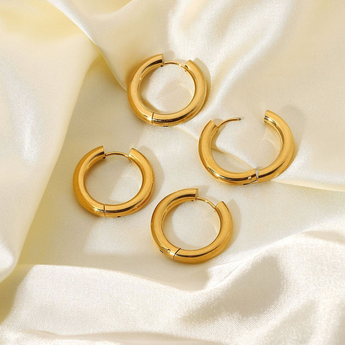 18K Gold Plated Stainless Steel Earrings - Solid Hoop Design Jewelry