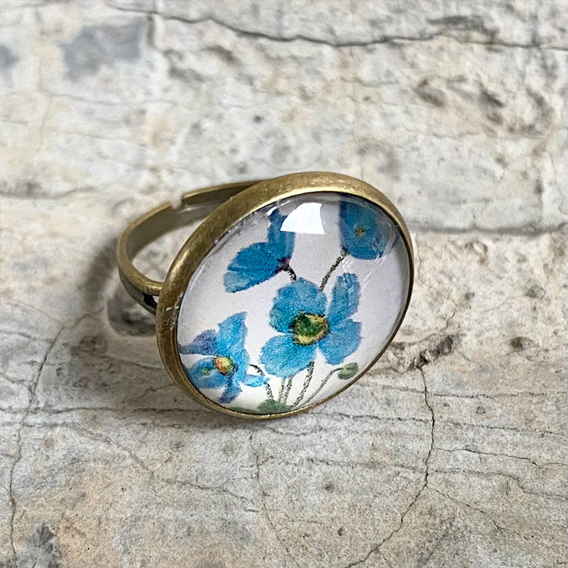 Glass Open Ring with Time Gemstone for Christmas and Halloween - Unique and Trendy Western Style for Women - wallojewerly 