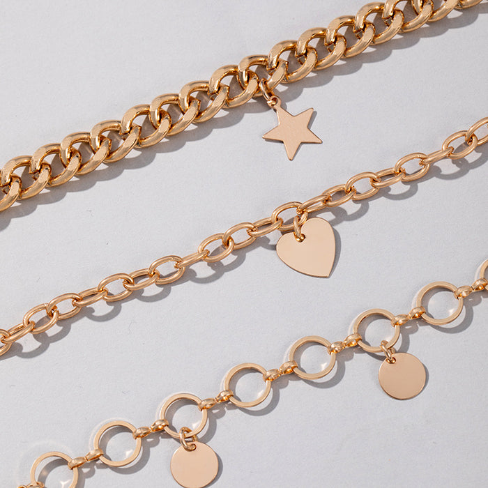 Conjunto de pulseras de cadena con forma de corazón y estrella: cuatro piezas de joyería exagerada para mujer