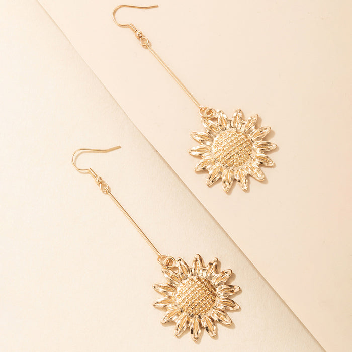 Alloy sunflower ear hook geometric flower earrings