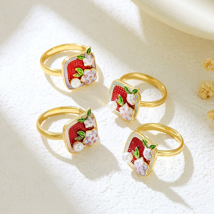 Wholesale copper micro-inlaid enamel painted drip flower open ring
