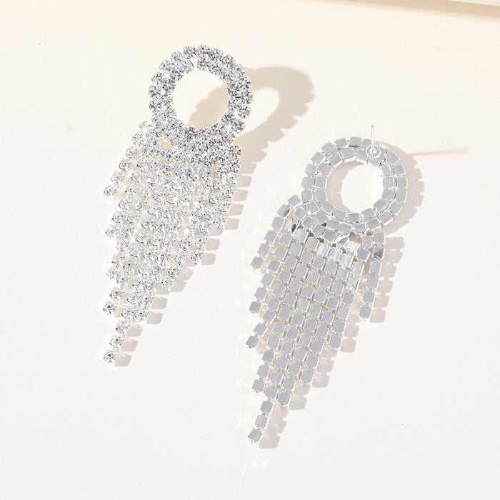 Geometric Round Rhinestone Earrings - Exaggerated Tassel Dangles for a Trendy Style