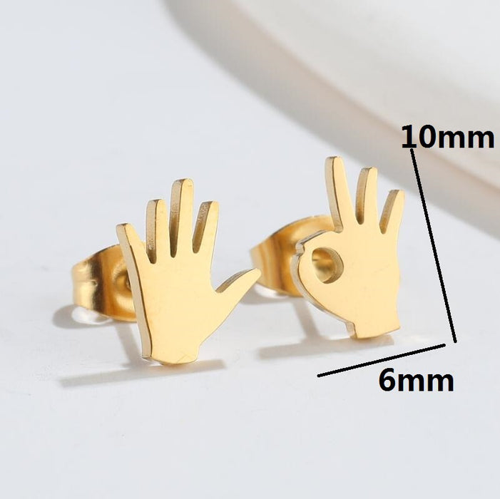 Hand Gesture Stainless Steel Stud Earrings - Fun and Creative Asymmetric Jewelry