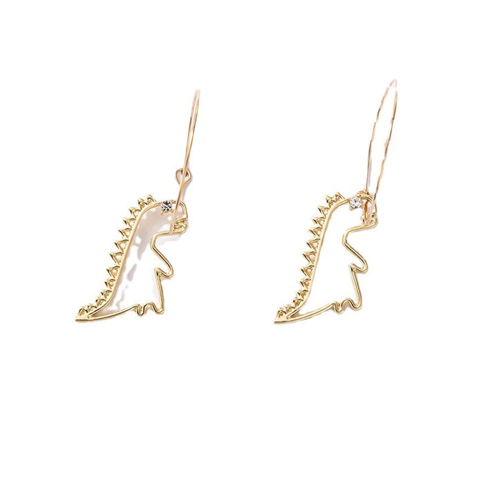 Pendientes de dinosaurio con diamantes dorados Pendientes de animales irregulares