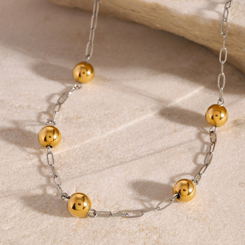 Stainless steel color matching beaded necklace clavicle chain titanium steel necklace pendant - wallojewerly 