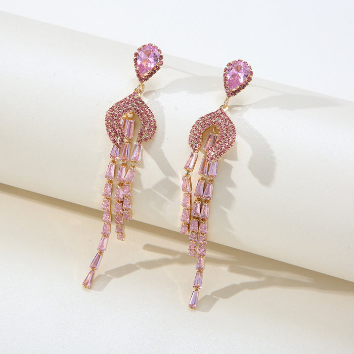 Luxury Fan-Shaped Zircon Earrings - Geometric Studs for a Modern Style