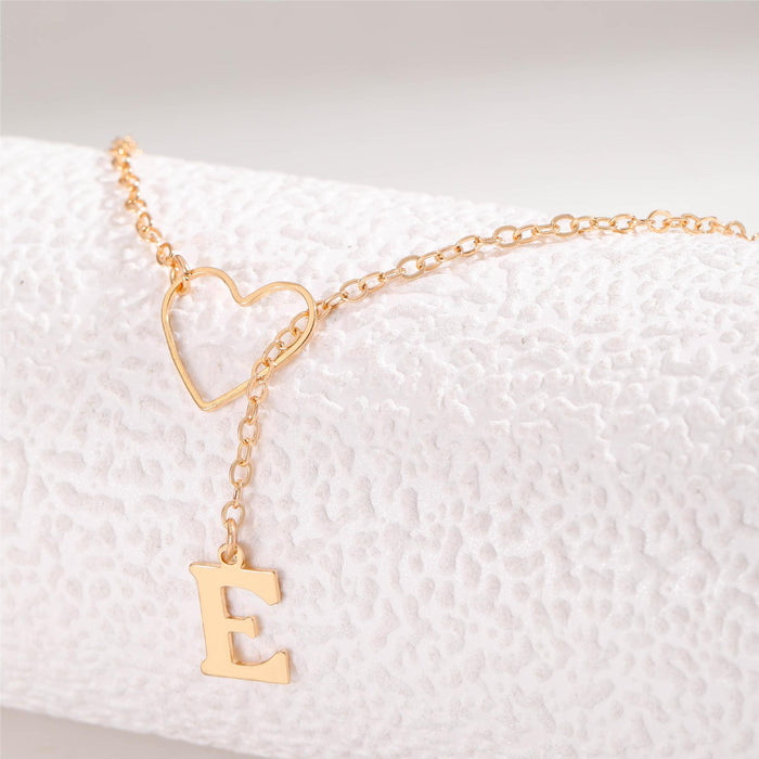 Hollow Heart Pendant Necklace with Alphabet Charm