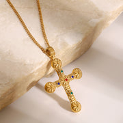 Stainless steel diamond cross necklace fashion sweater chain titanium steel necklace - wallojewerly 