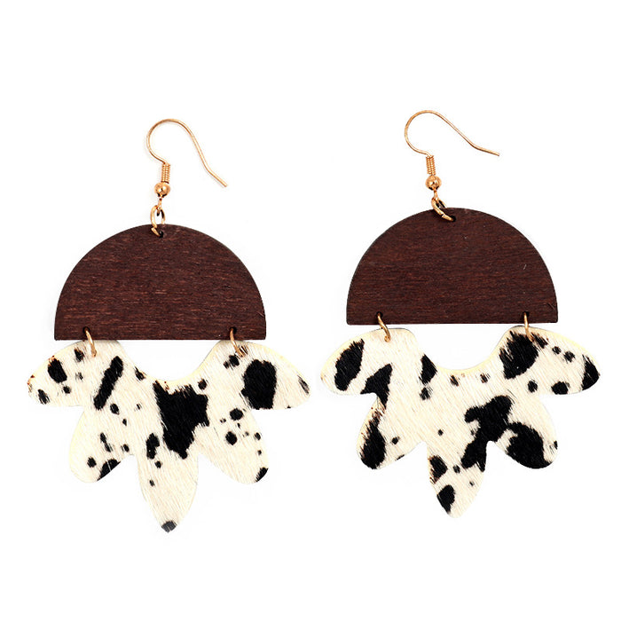 Wooden Leaf Leopard Earrings