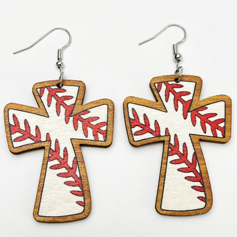 Wooden Cross Ball Earrings