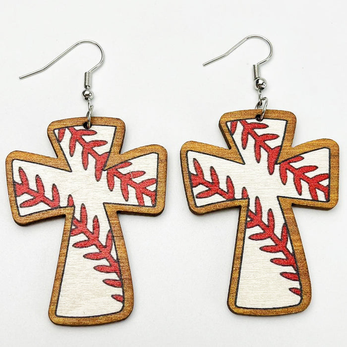 Wooden Cross Ball Earrings