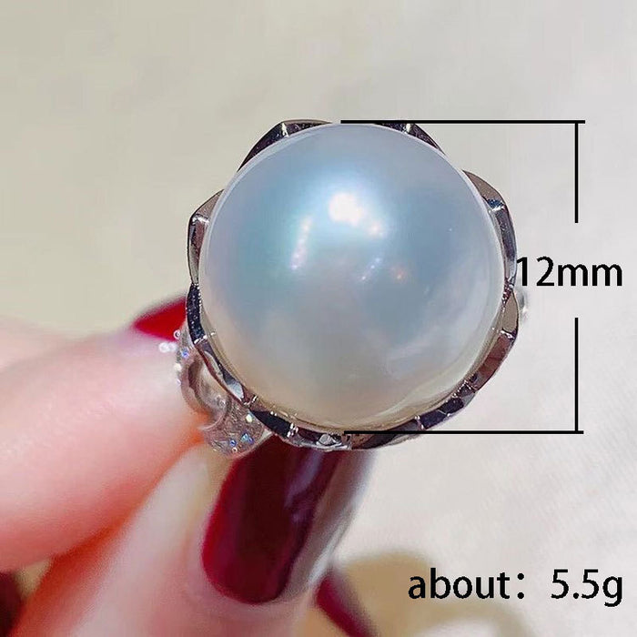 Baroque pearl ring female flower holder light luxury ring