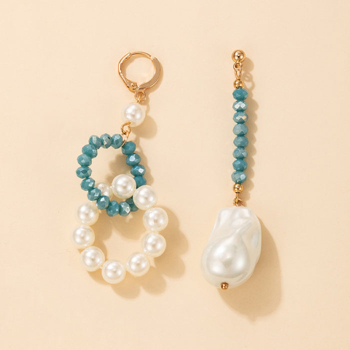 Contrast color acrylic beaded asymmetric pearl long earrings