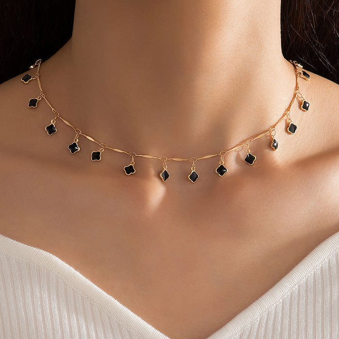 Black Clover Pendant Necklace - Simple and Stylish Short Choker