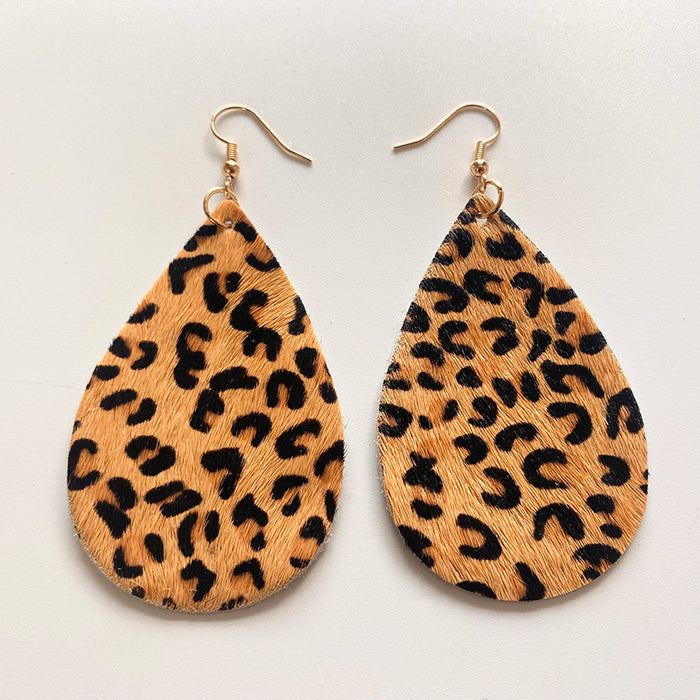 Dark Leopard Patchwork Leather Earrings with Creative Geometric Design