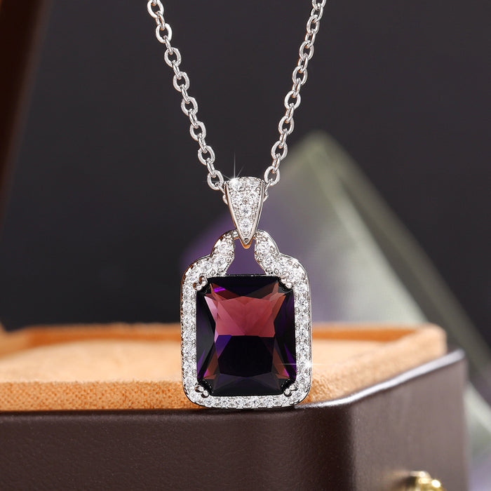 Large rectangular zircon pendant, personalized full diamond women's clavicle chain