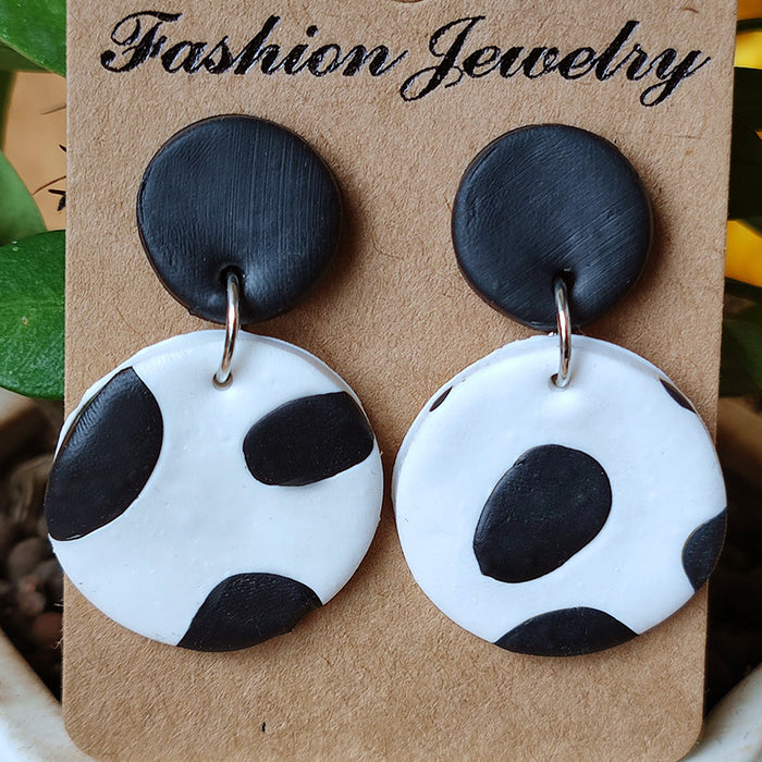 Handmade Cow Print Clay Earrings - Elegant and Simple Retro Jewelry