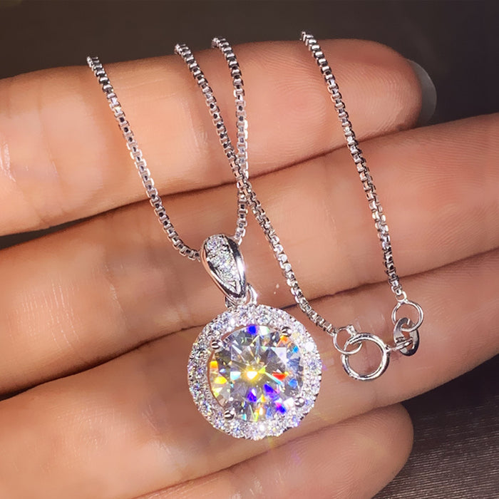 Round Diamond Pendant Necklace Fashion Clavicle Chain Jewelry