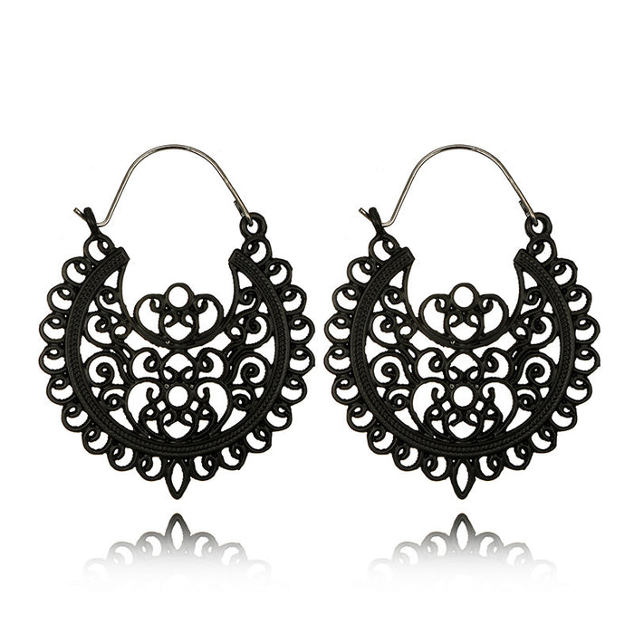 Retro ethnic style hollow flower earrings versatile carved earrings